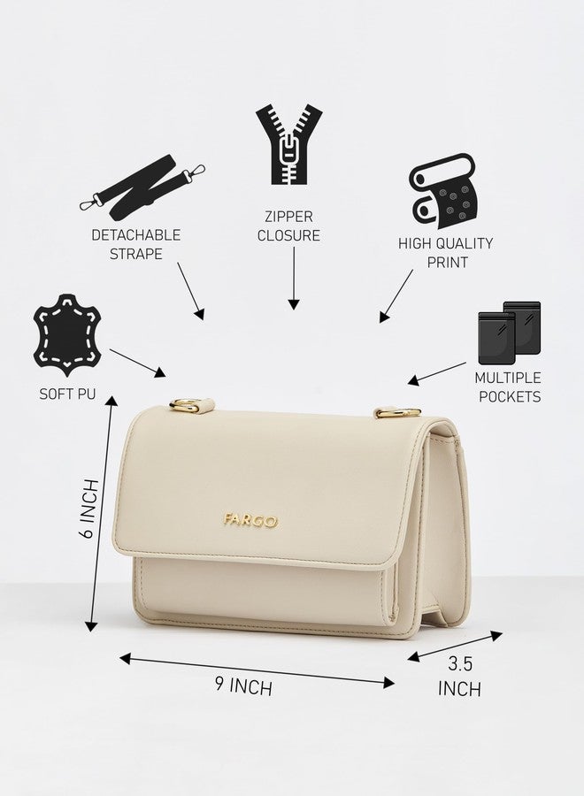 فارجو حقيبة كروس بودي فارغو ثرايف للنساء | جلد نباتي، جيوب بتقنية RFID، إغلاق مغناطيسي، سحاب YKK | حقيبة كتف أنيقة للمكتب والاستخدام اليومي | خفيفة الوزن ومصنوعة في الهند (لون عاجي) - Image 4